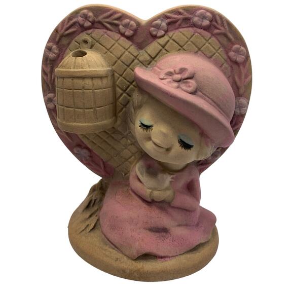 Vintage 60s UCTIC Japan Stonewear Girl Figurine Flower Vase Placard Pink - Picture 1 of 12